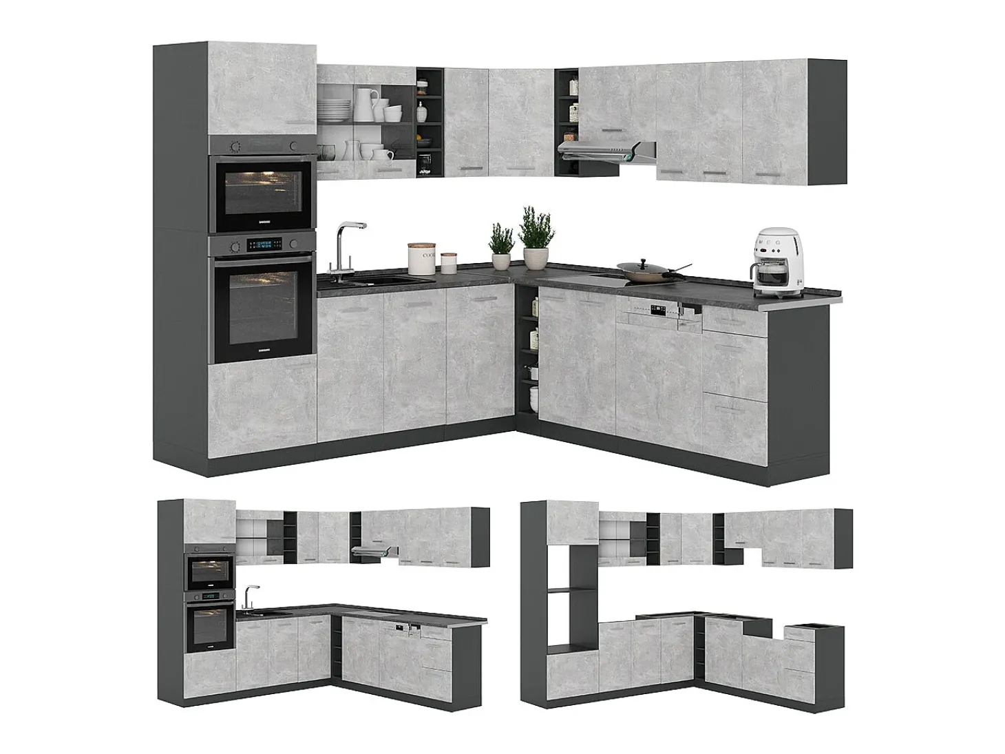Cocina esquinera hormigón/antracita 247x46x81.6 r-line