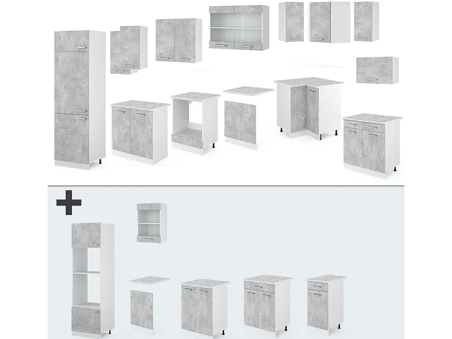 Cocina esquinera hormigón/blanco 287x60x81.6 r-line