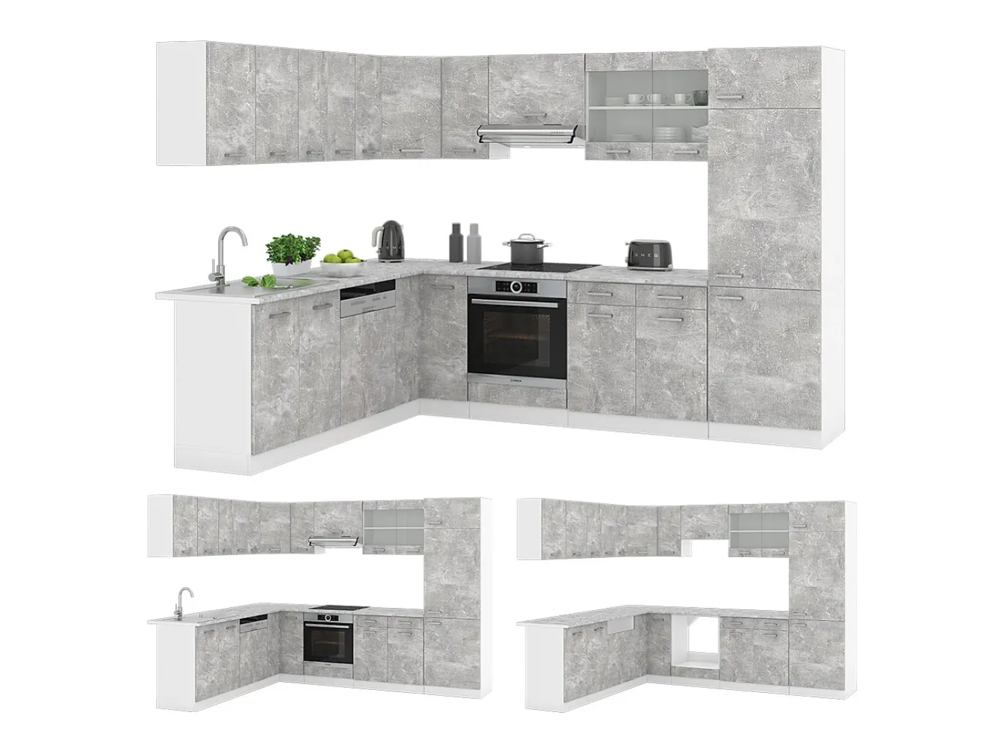 Cocina esquinera hormigón/blanco 287x60x81.6 r-line