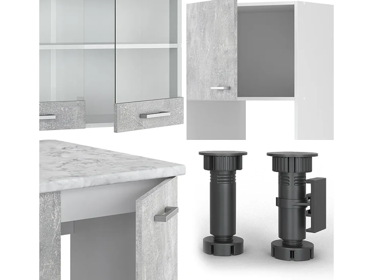Cocina esquinera hormigón/blanco 247x60x81.6 r-line