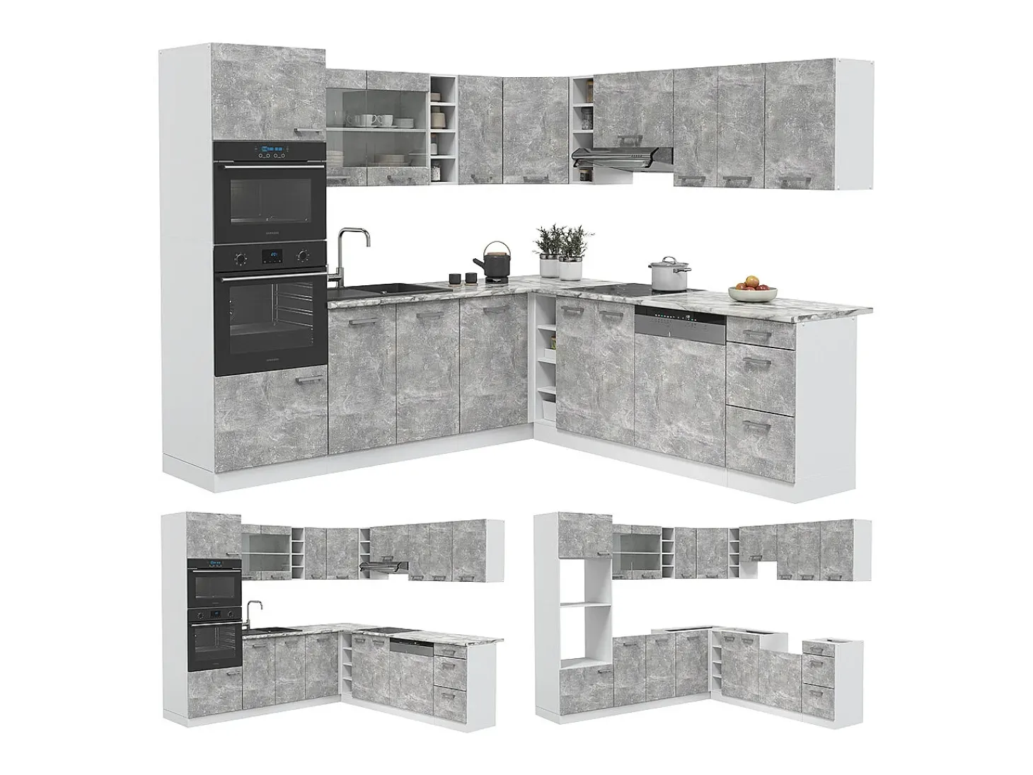 Cocina esquinera hormigón/blanco 247x60x81.6 r-line