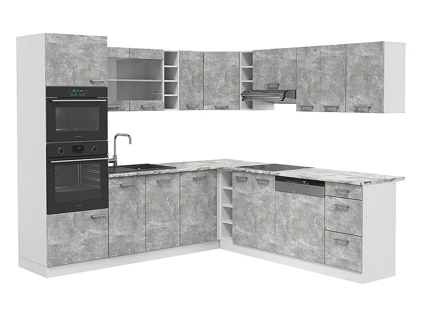Cocina esquinera hormigón/blanco 247x60x81.6 r-line