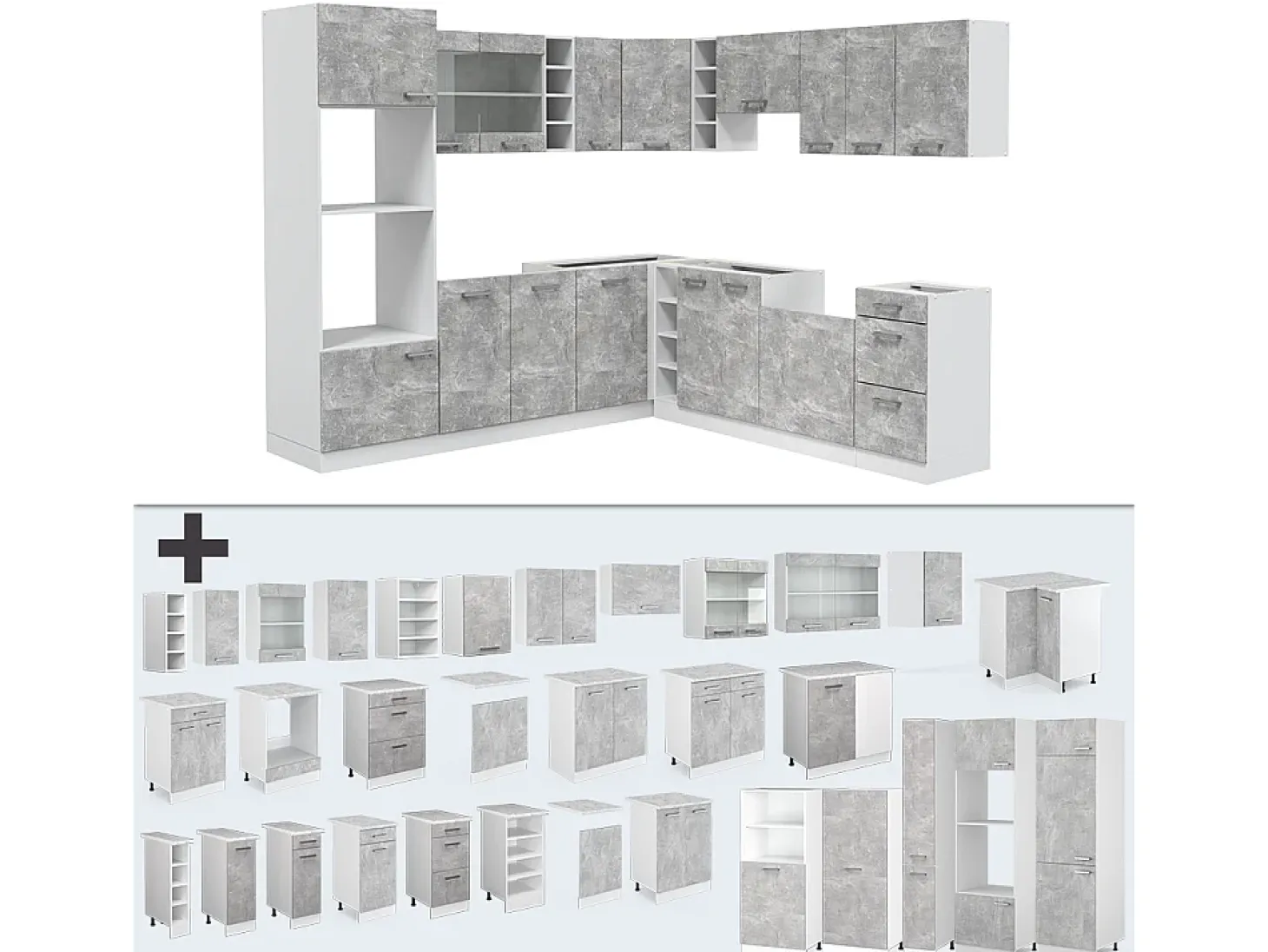 Cocina esquinera hormigón/blanco 247x60x81.6 r-line
