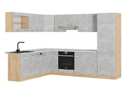 Cocina esquinera hormigón/roble dorado 287x60x81.6 r-line