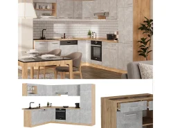 Cocina esquinera hormigón/roble dorado 287x60x81.6 r-line