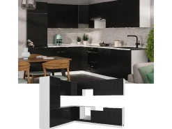 Cocina esquinera negro a rayas/blanco 287x60x81.6 fame-line