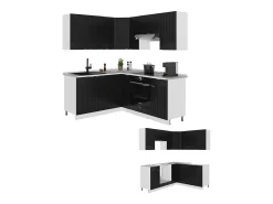 Cocina esquinera negro a rayas/blanco 190x60x81.6 fame-line