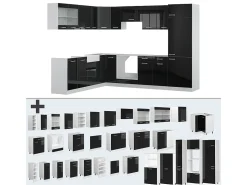 Cocina esquinera negro brillo intenso 287x60x81.6 r-line