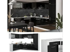 Cocina esquinera negro brillo/blanco 287x60x81.6 r-line