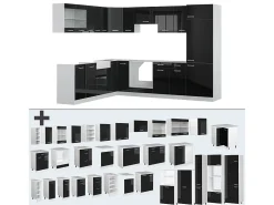 Cocina esquinera negro brillo/blanco 287x46x81.6 r-line