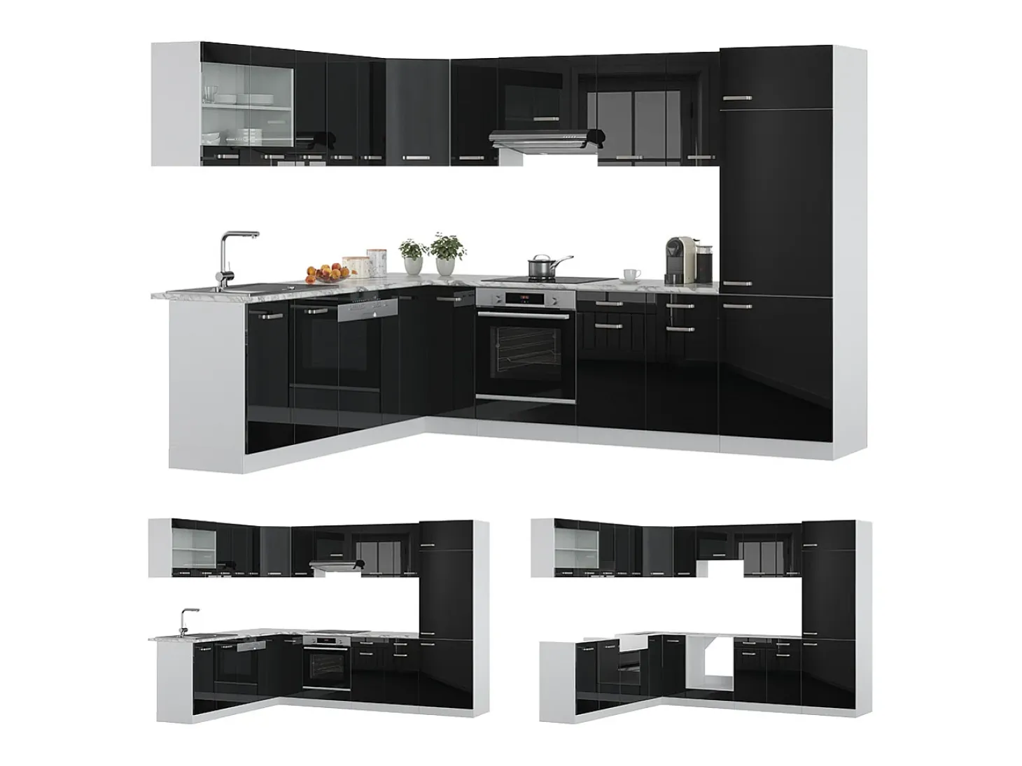 Cocina esquinera negro brillo/blanco 287x46x81.6 r-line