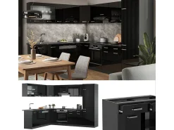 Cocina esquinera negro/antracita de alto brillo 287x46x81.6 r-line