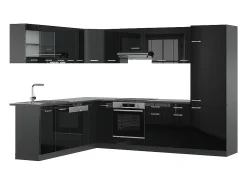 Cocina esquinera negro/antracita de alto brillo 287x46x81.6 r-line