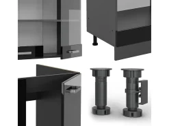 Cocina esquinera negro/antracita de alto brillo 287x46x81.6 r-line