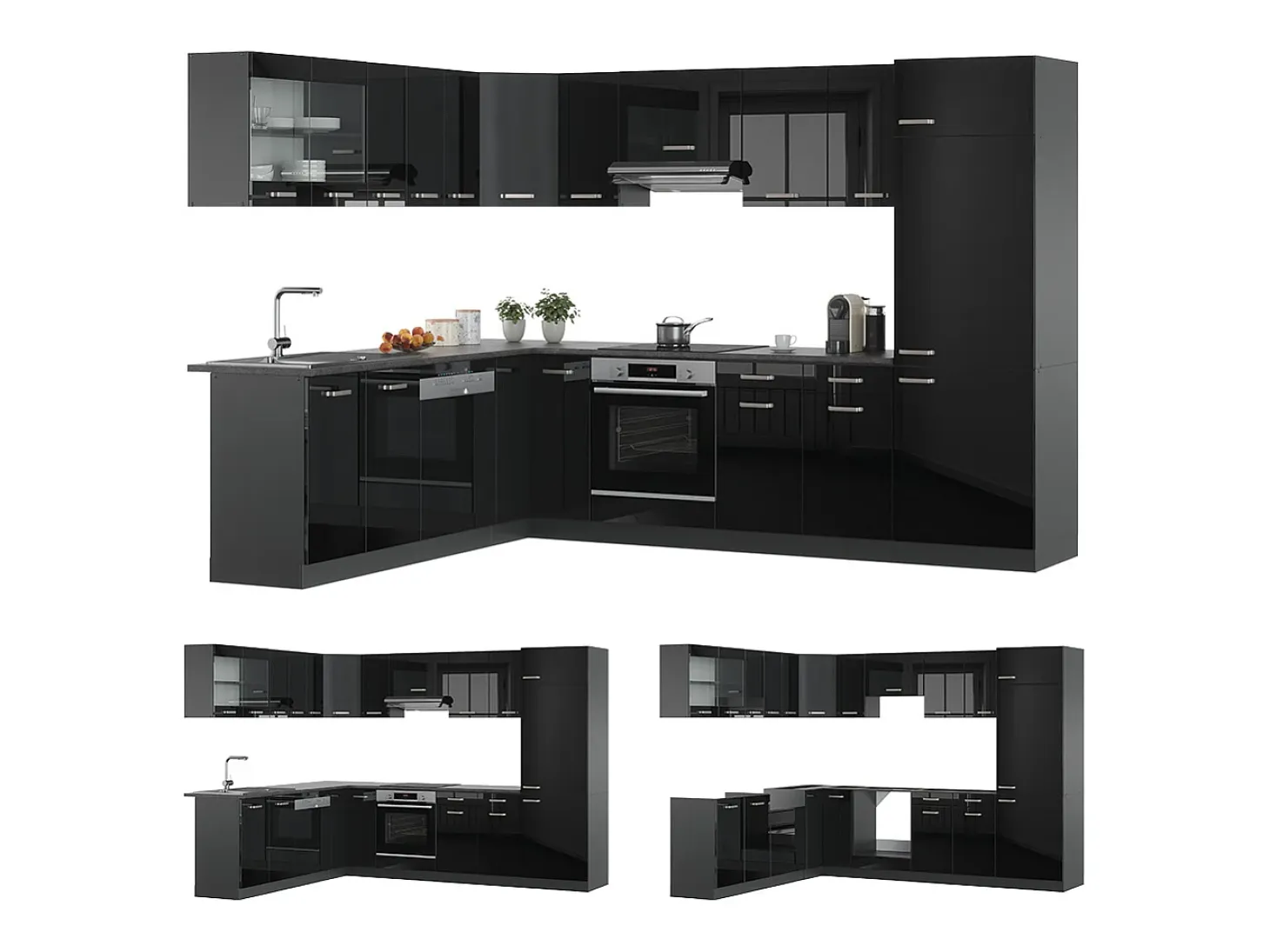 Cocina esquinera negro/antracita de alto brillo 287x60x81.6 r-line