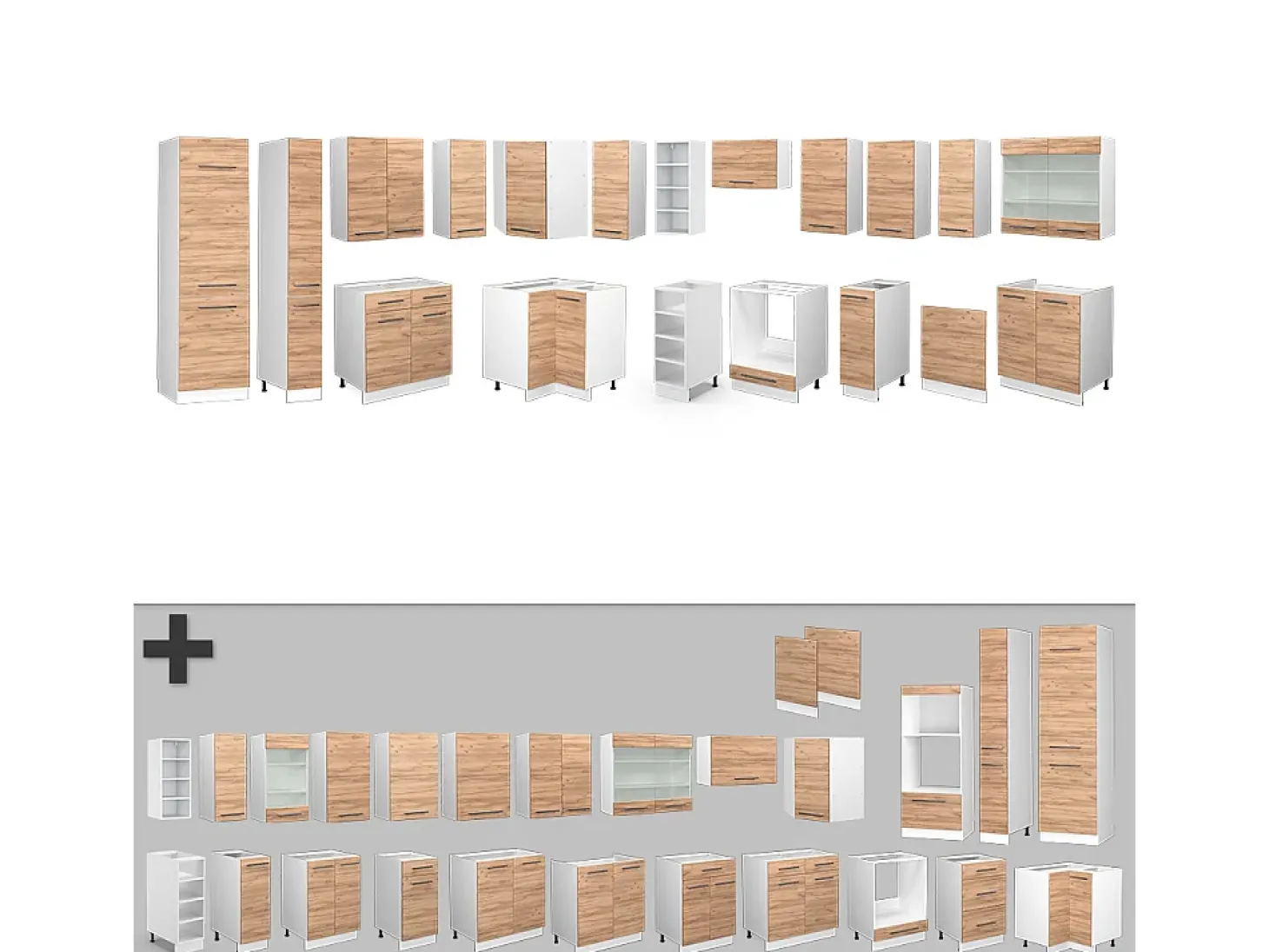 Cocina esquinera oro potencia roble/blanco 347x60x81.6 fame-line