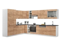 Cocina esquinera oro potencia roble/blanco 347x60x81.6 fame-line