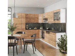 Cocina esquinera oro potencia roble/blanco 347x60x81.6 fame-line