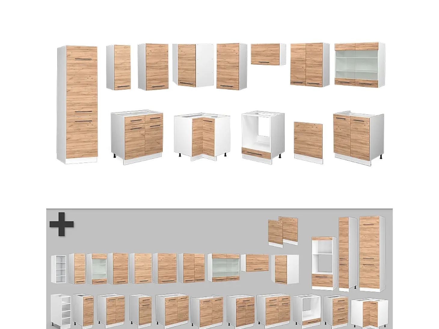 Cocina esquinera oro potencia roble/blanco 287x60x81.6 fame-line