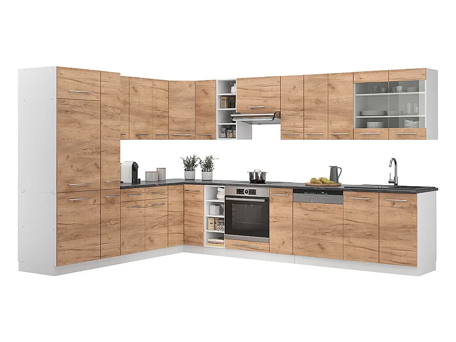 Cocina esquinera oro potencia roble/blanco 347x46x81.6 fame-line