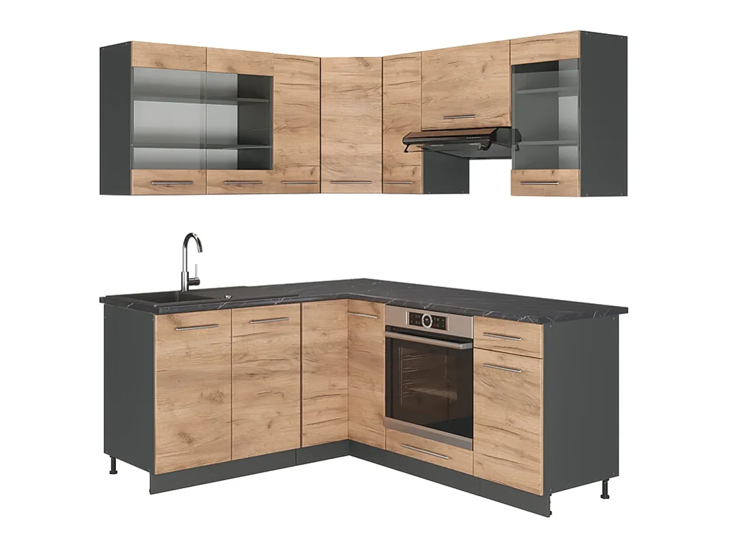 Cocina esquinera oro power roble/antracita 190x60x81.6 fame-line