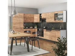 Cocina esquinera oro power roble/antracita 347x60x81.6 fame-line