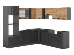 Cocina esquinera oro power roble/antracita 247x60x81.6 r-line