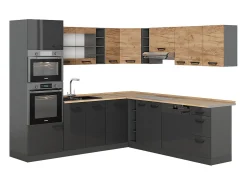 Cocina esquinera oro power roble/antracita 247x60x81.6 r-line