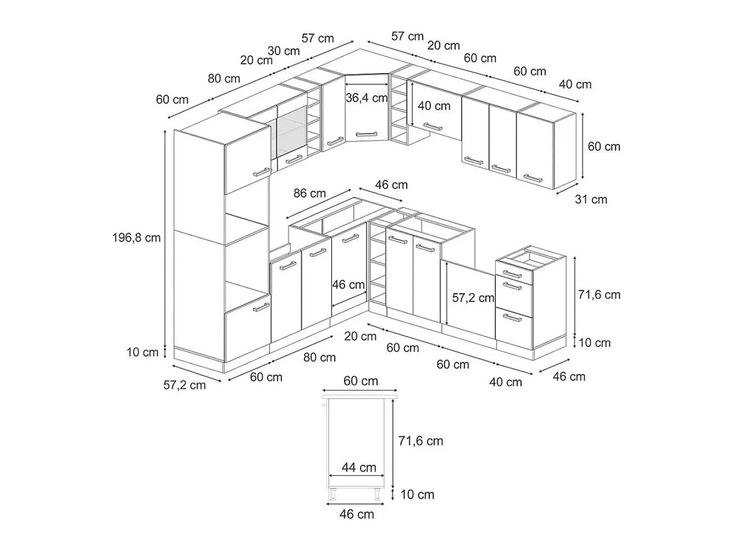 Cocina esquinera oro power roble/antracita 247x60x81.6 r-line