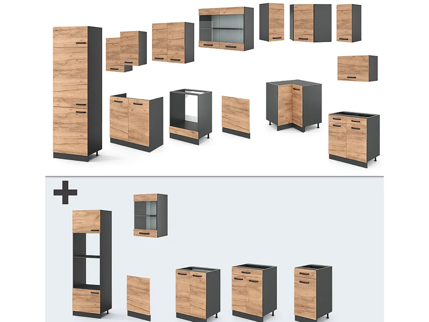 Cocina esquinera oro power roble/antracita 287x60x81.6 r-line