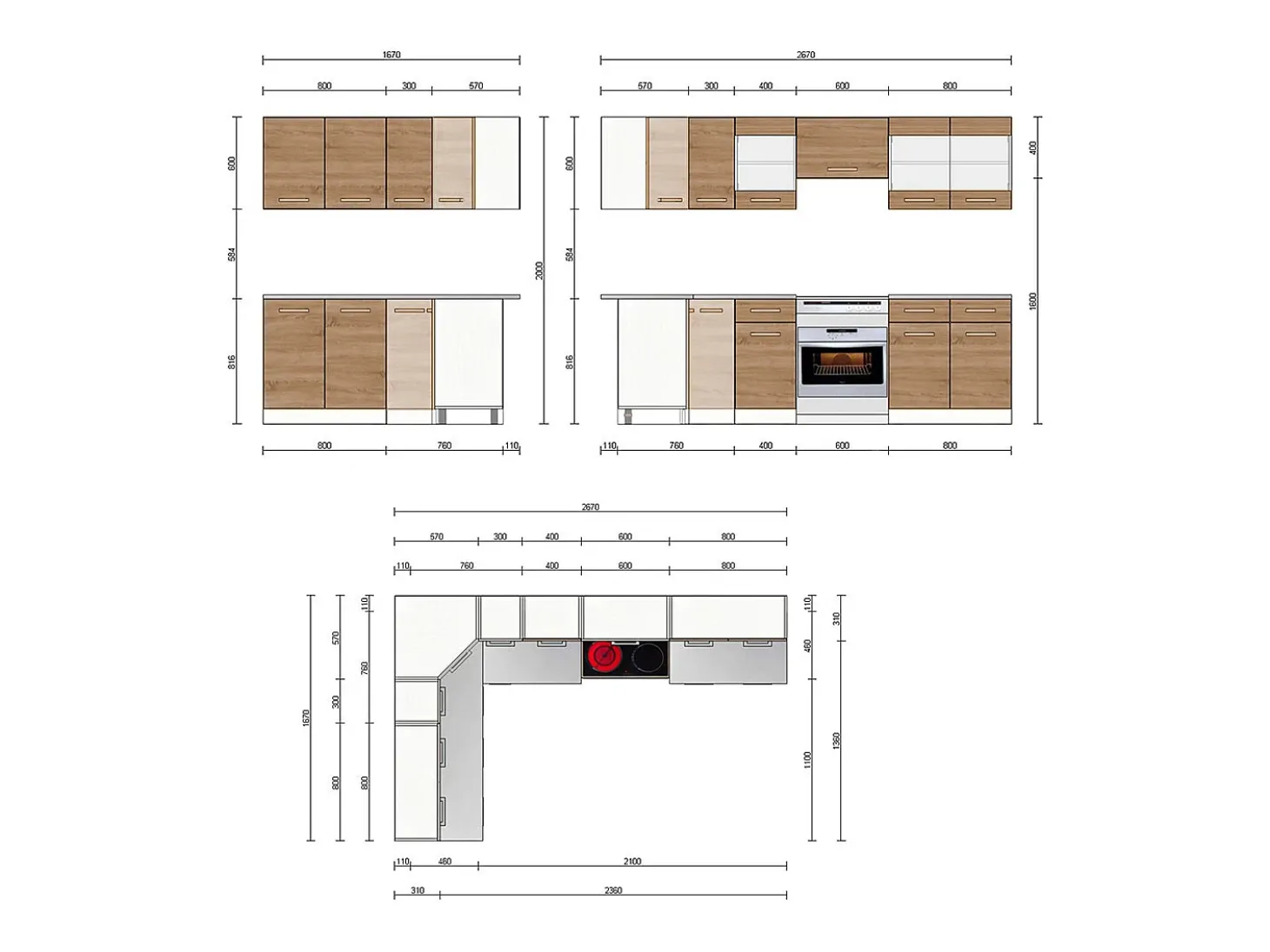 Cocina esquinera oro power roble/antracita 270x60x81.6 rick
