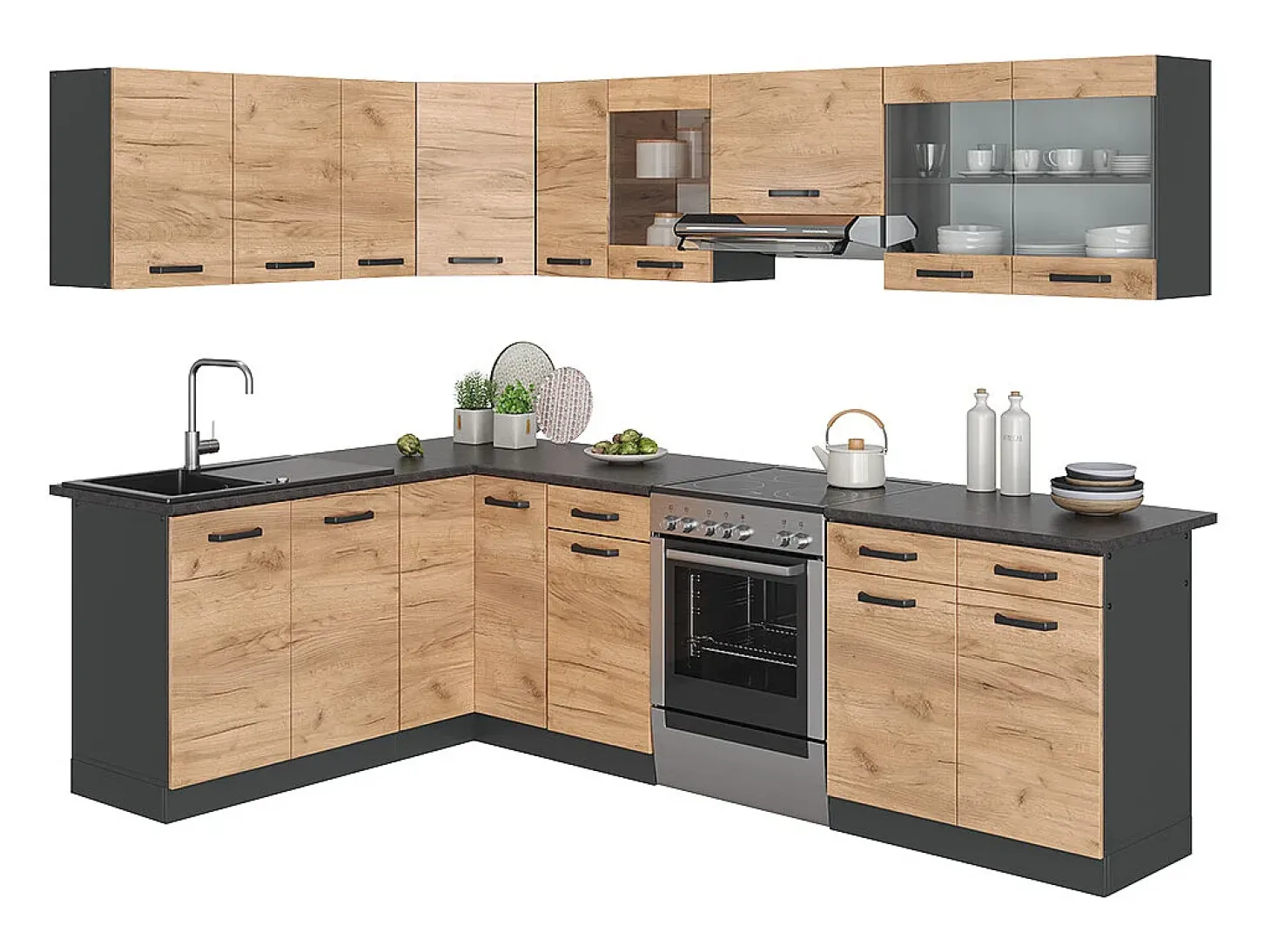 Cocina esquinera oro power roble/antracita 270x60x81.6 rick