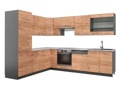 Cocina esquinera oro power roble/antracita 287x60x81.6 fame-line