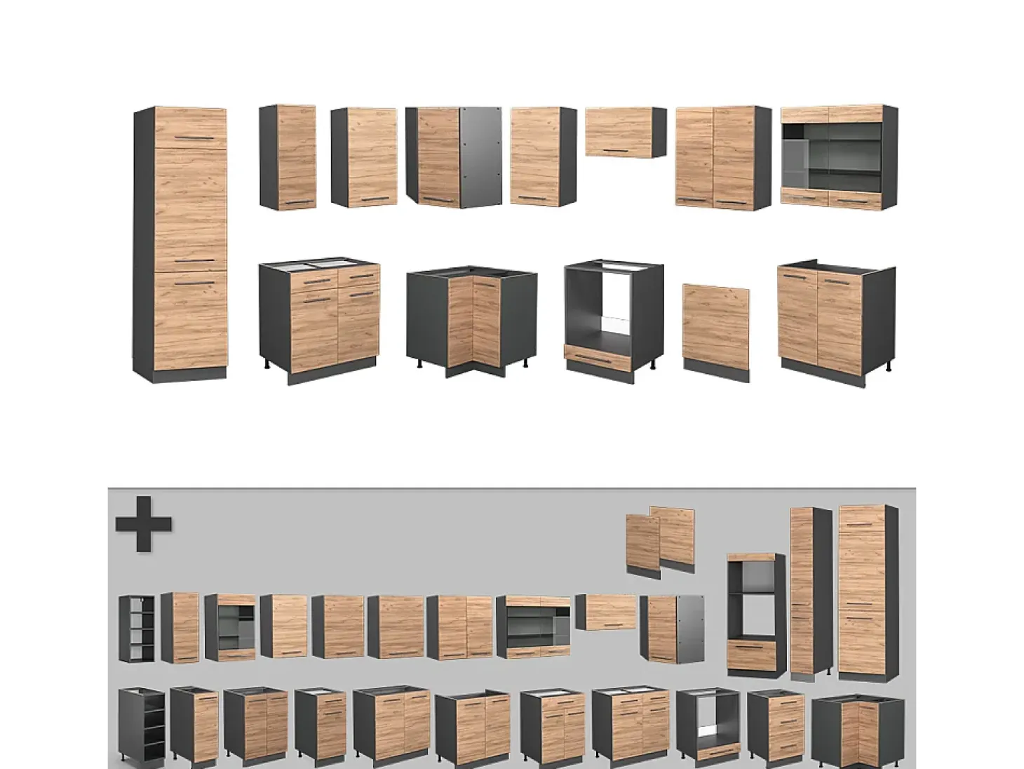 Cocina esquinera oro power roble/antracita 287x60x81.6 fame-line