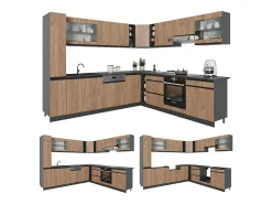 Cocina esquinera oro power roble/antracita 277x60x81.6 r-line