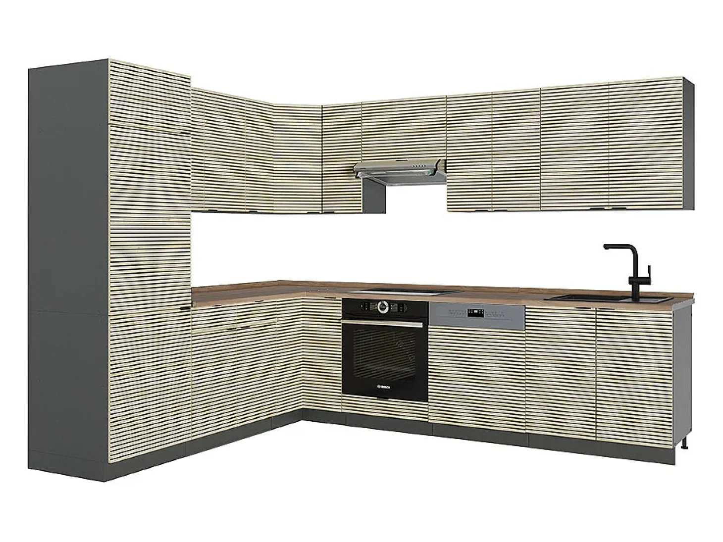 Cocina esquinera panel de roble/antracita 287x60x81.6 fame-line