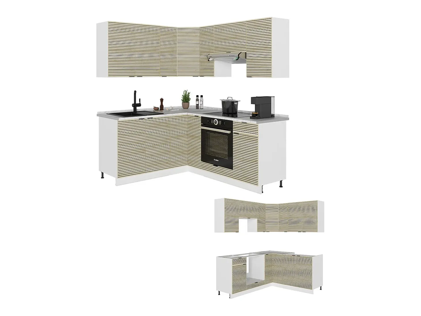 Cocina esquinera panel roble/blanco 190x60x81.6 fame-line