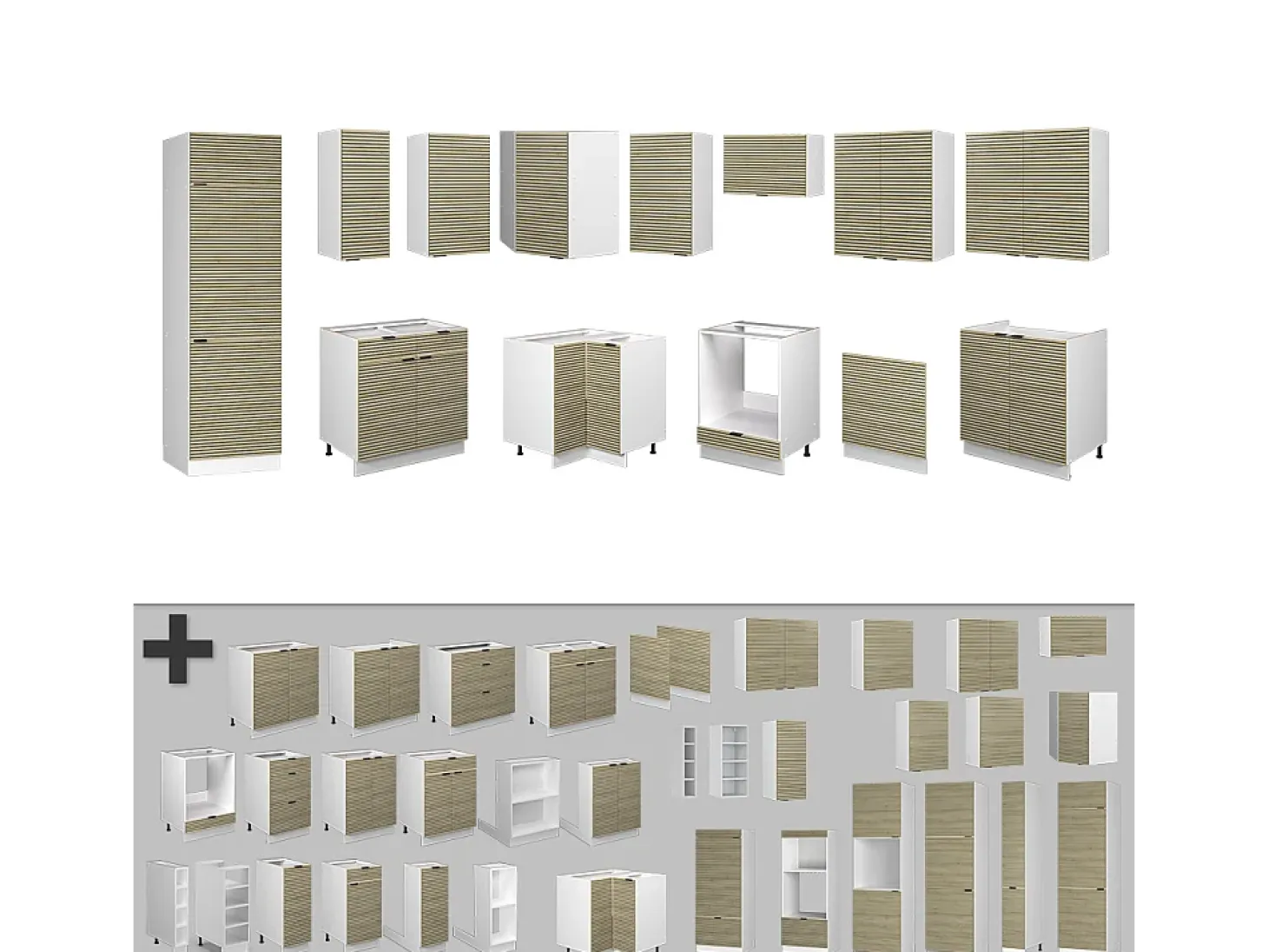 Cocina esquinera panel roble/blanco 287x60x81.6 fame-line