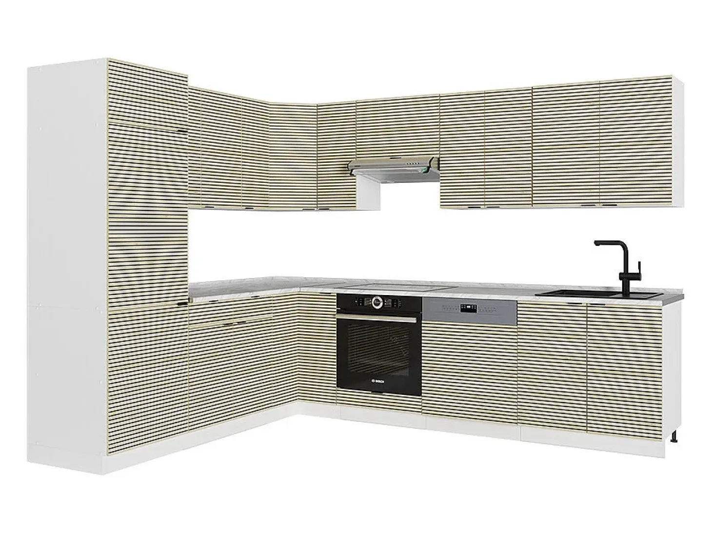 Cocina esquinera panel roble/blanco 287x46x81.6 fame-line