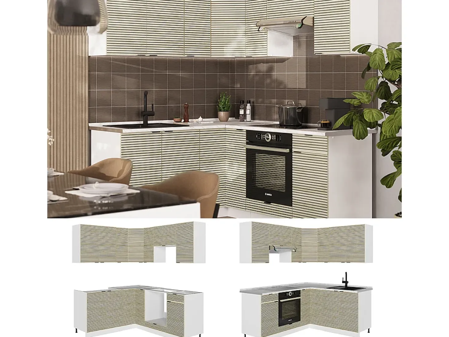 Cocina esquinera panel roble/blanco 190x60x81.6 fame-line