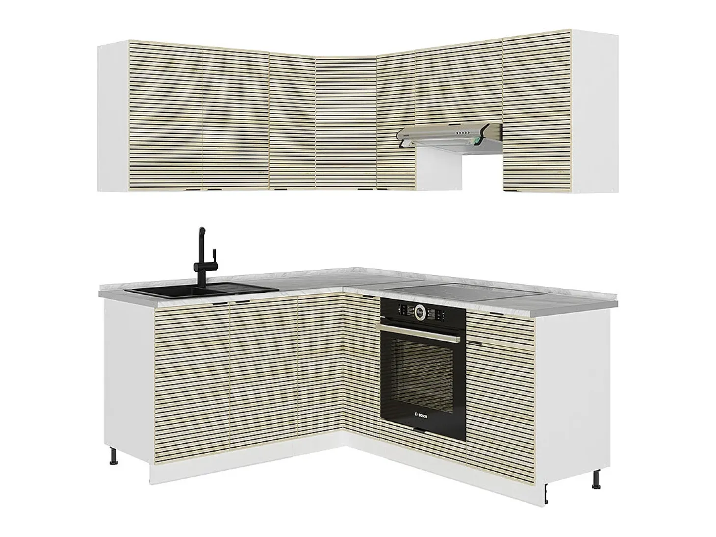 Cocina esquinera panel roble/blanco 190x60x81.6 fame-line