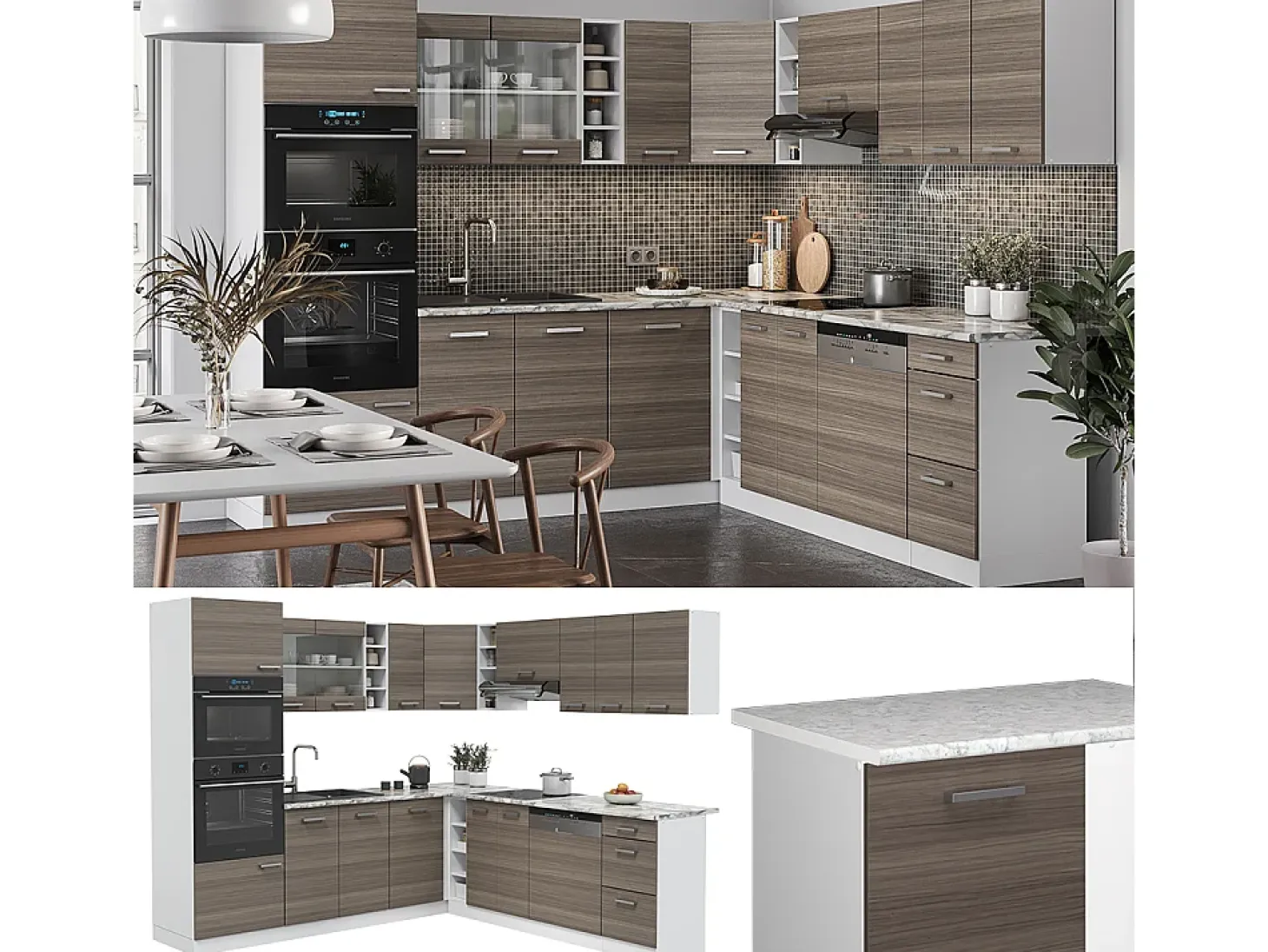 Cocina esquinera precioso gris/blanco 247x60x81.6 r-line