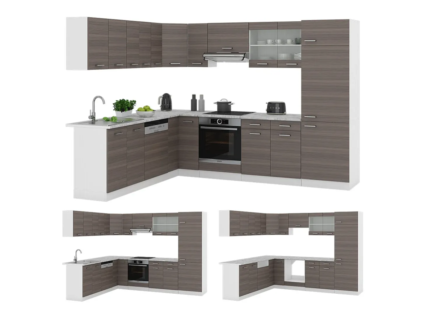 Cocina esquinera precioso gris/blanco 287x60x81.6 r-line