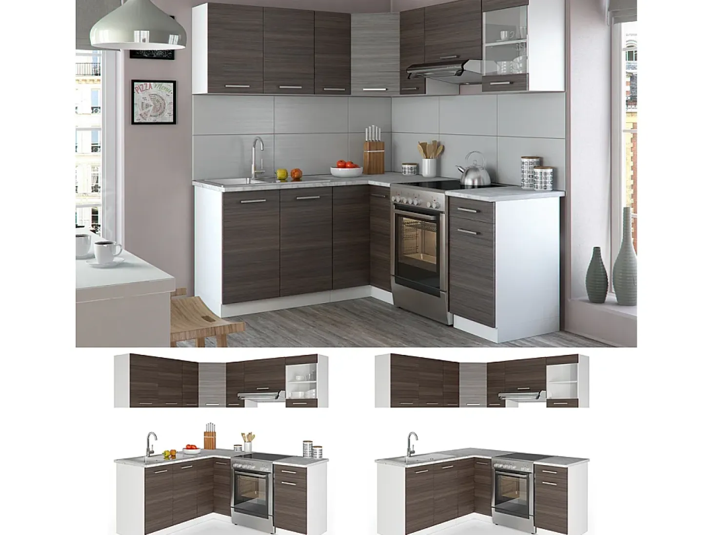 Cocina esquinera precioso gris/blanco 187x60x81.6 rick