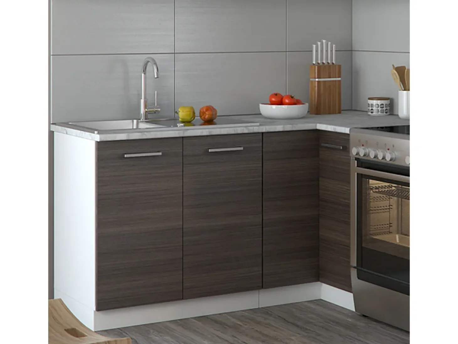 Cocina esquinera precioso gris/blanco 187x60x81.6 rick