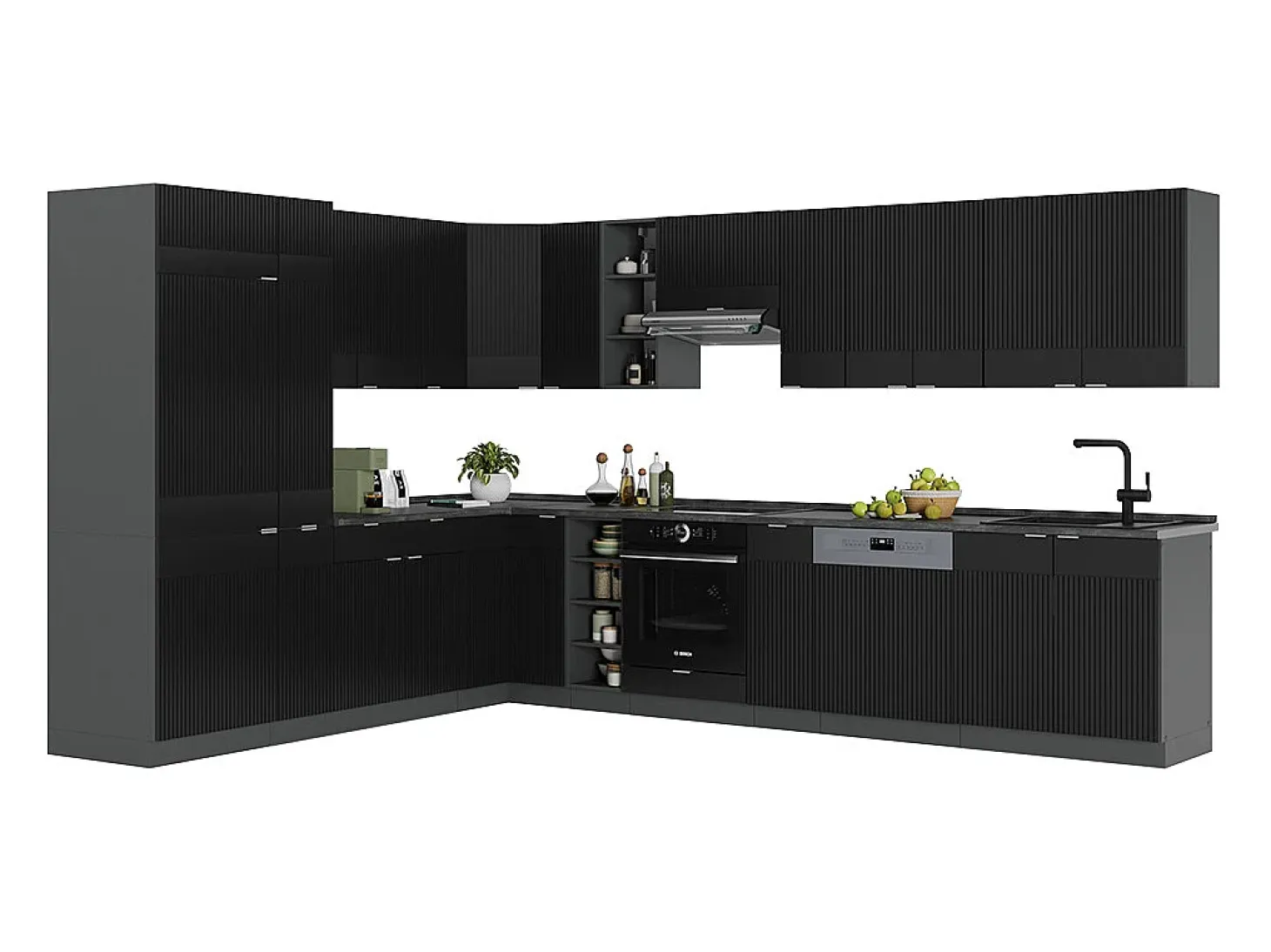 Cocina esquinera rayas negras/antracita 347x46x81.6 fame-line