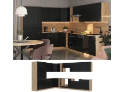 Cocina esquinera rayas negras/roble dorado 347x46x81.6 fame-line