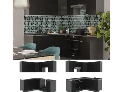Cocina esquinera rayas negras/antracita 190x46x81.6 fame-line