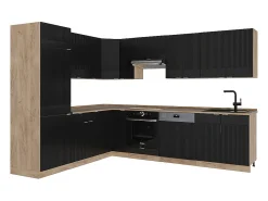 Cocina esquinera rayas negras/roble dorado 227x60x81.6 fame-line