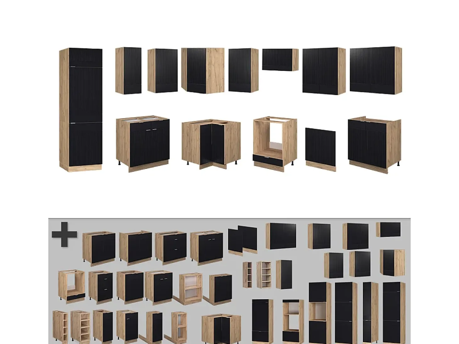 Cocina esquinera rayas negras/roble dorado 227x60x81.6 fame-line